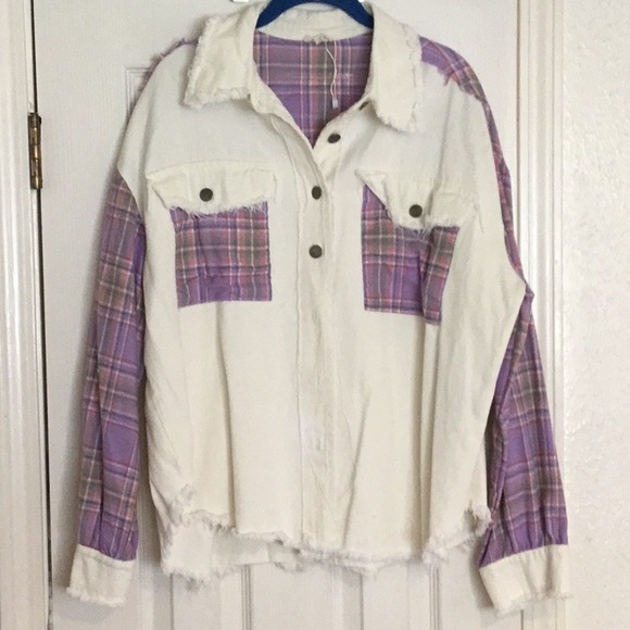 POL Jackets & Blazers - NWOT POL Cream & Purple Flannel Women’s Button Front Shacket